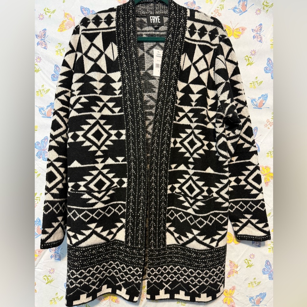 Frye Women’s Patterned Cardigan Size M Black NWT